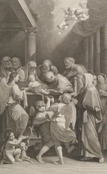 A circuncisão de Cristo, um grupo de homens, mulheres e anjos que o cercam, o..., ca. 1760-1800.