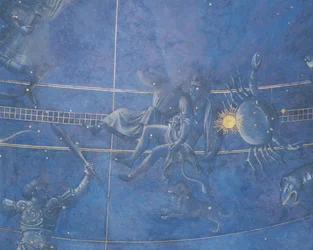 O Caminho do Sol através das estrelas na noite de 4 de julho de 1442, detalhe de Gêmeos e Câncer, do intradorso sobre o altar, c.1430 (detalhe de 85088)