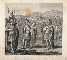 Encontro entre Aníbal e Cipião durante as Guerras Púnicas (gravura)