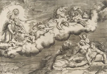 Uma alegoria do sol nascente, um homem nu vestindo uma mortalha e acompanhado do Pai Tempo..., 1531-76.