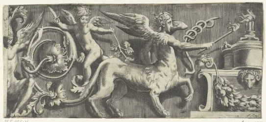 Friso com esfinge e putto no altar