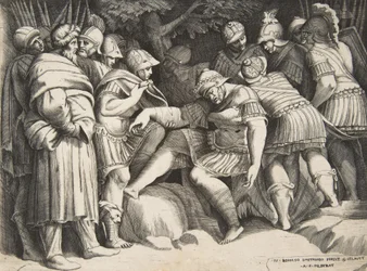 O soldado ferido Cipião no centro cercado por figuras, 1531-76.