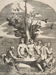 Dois deuses do mar acompanhados por quatro ninfas, 1531-76.
