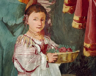 Ninfa Amaryllis coroada vencedora do concurso do beijo, afresco de Giulio Carpioni, inspirada na peça pastoral The Faithful Shepherd, de Giovanni Battista Guarini (1538-1612), Villa Caldogno (Patrimônio Mundial da UNESCO)