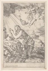 A penitente Santa Maria Madalena, ajoelhada diante de uma caveira e ossos, 1640-60.