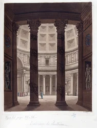 Interior do Panteão de Roma - Interior do Panteão de Roma na Antiguidade Romana - em "The Ancient and Modern Costume", do Dr. Jules Ferrario, ed. Milão
