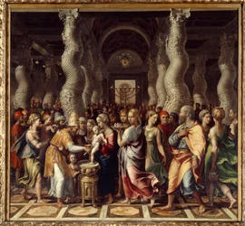 Cerimônia religiosa da circuncisão para a circuncisão de Cristo. Quadro de Giulio Pippi de "Jannuzzi dit Giulio Romano