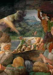 Os gigantes são soterrados por muros que se despenham ou atingidos por um raio (fresco)