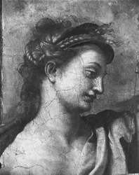 Justiça, uma das duas virtudes que cercam o Papa St. Urbano I (d.230) Raphael Rooms (detalhe) (ver também 252782, 252783, 252784)