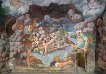 Sala dei Giganti, detalhe da destruição dos gigantes por raios Jupiters, 1536 detalhe afresco de 78482