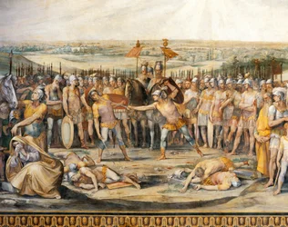Combate entre Horatii e Curiatii, de Giuseppe Cesari (1568-1640), fresco, Salão de Horatii e Curiatii, Palácio dos Conservatórios, Roma, Reino Romano, Itália