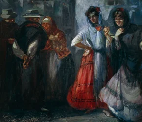 Galantrias de quinta, pintura de Giuseppe Aprea (1876-1946), óleo sobre tela. Itália, século XX.