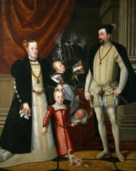 O imperador do Sacro Império Romano-Germânico Maximiliano II da Áustria 1527-1576 e a sua esposa, a infanta Maria de Espanha, com o