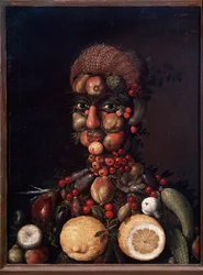 Figura humana feita de frutas e legumes