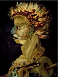 O fogo. Pintura de Giuseppe Arcimboldi (Arcimboldo) (1527-1593), 1566. Dimensões: 66,5 x 51 cm. Viena, Kunsthistorisches Museum