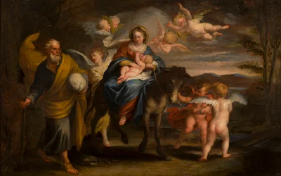 O Voo para o Egipto, c.1608-57 (óleo sobre tela)