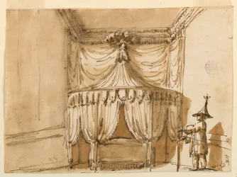 Alcova da cama com uma figura