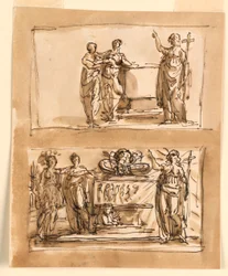 Sarcófago e figuras alegóricas