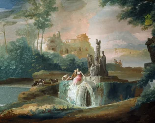 Cena galante de pastores numa paisagem imaginária, de Giuseppe Bernardino Bison (1762-1844)