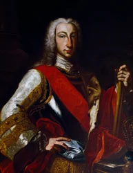 Retrato de Carlos III de Bourbon (1716-1788), rei de Espanha, mais tarde Carlos VII como rei de Nápoles, pintura de Giuseppe Bonito (1707-1789)