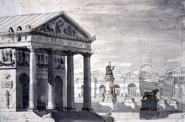 Neo-Classical Stage Set, c.1825 (caneta & tinta e lavagem sépia sobre papel)