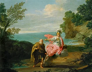 A deusa Atena disfarça Ulisses de mendigo (pintura sobre tela)