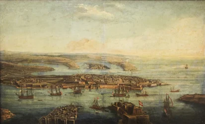 Uma vista do Grand Harbour, Marsamxett e Valletta