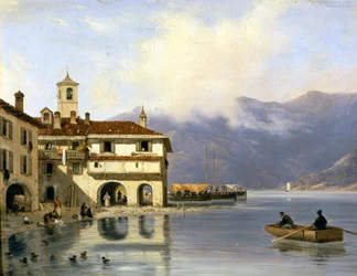 Como. Costa e porto de Menaggio (1850). Pintura por Canella. Menaggio (Como), .