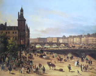 O mercado de flores, a Torre do Relógio, a Pont au Change e a Pont Neuf