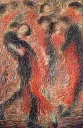 Tango, mulher vestida de vermelho a dançar, fantasia de um casal a dançar