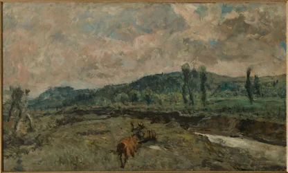 Paisagem com carrinhos (óleo sobre painel)
