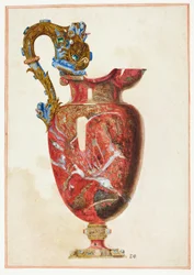 Jarra de pedra com cabo ornamentado