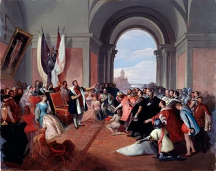 Andrea Doria recusando a coroa de Gênova, por Giuseppe Isola (1808-1893), c. 1868 (óleo sobre tela)