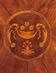 Detalhe do lado de uma cômoda do norte da Itália tulipa, pau-rosa, fruto e marchetaria, c.1800