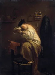 Mulher à procura de pulgas