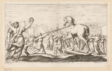 Cavalo de Tróia é trazido Scandit equus ruptos Fatalis machina muros (título no objeto) Wanderings of Aeneas (título da série) L