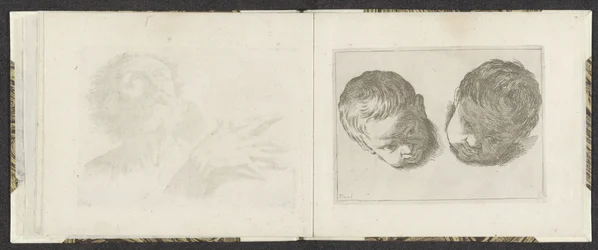 Duas cabeças de crianças pequenas Exemplos de desenho (título da série) Mitelli intaglio (título da série)