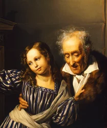 O velho apontando o Herm de Maria Luigia para sua neta, de Giuseppe Molteni, Circa 1830, óleo sobre tela