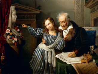 O velho apontando o Herm de Maria Luigia para sua neta, de Giuseppe Molteni, Circa 1830, óleo sobre tela