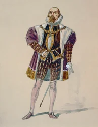Traje para Alvise no Acto III de La Gioconda de Amilcare Ponchielli, esboço de Giuseppe Palanti (1881-1946)