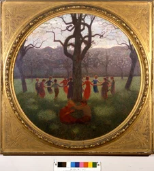 Girotondo ou o idílio primaveril: a roda ou o idílio da primavera. Pintura de Giuseppe Pellizza da Volpedo (1868-1907)
