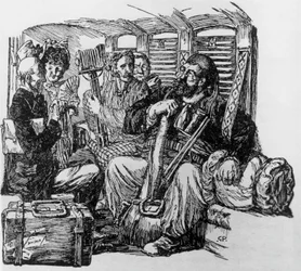 Tartarin numa carruagem para Tartarin nos Alpes por Alphonse Daudet, Milão