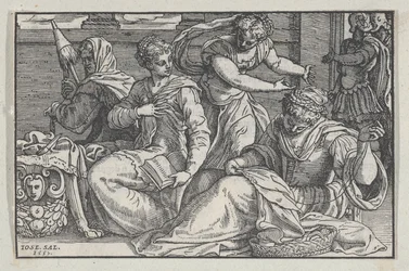 Lucretia instruindo suas filhas em bordado, 1557.