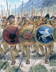Grécia Antiga: o avanço dos hoplitas - Grécia Antiga: hoplitas gregos - Ilustração de Giuseppe Rava
