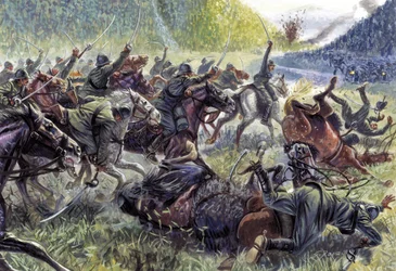 Primeira Guerra Mundial: "Savoia" A cavalaria italiana em carga no ataque de Stupizza, perto de Caporetto