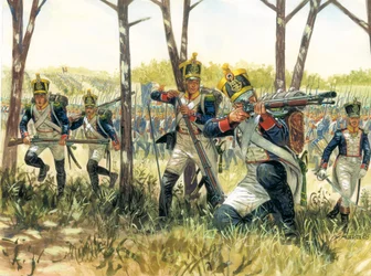 Primeiro império: Voltigeurs de infantaria franceses - Primeiro império: voltigeurs de escaramuça franceses - Ilustração de Giuseppe Rava