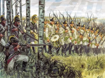 Primeiro império: soldados da infantaria austríaca em avanço por volta de 1798 - 1805 - Primeiro império: soldados da infantaria austríaca em marcha