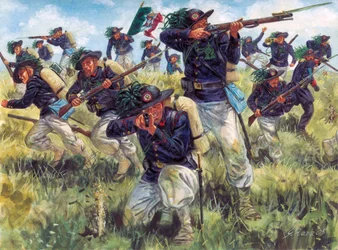 Campanha italiana de 1859 (Segunda Guerra de Independência Italiana): bersaglieri do exército italiano em ação - Segunda Guerra de Independência Italiana (Guerra Franco-Austríaca, Guerra Austro-Sarda, Guerra Austro-Piemontesa ou Guerra Italiana de 1859): b