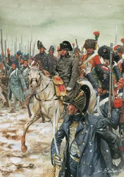 Viva o imperador! O imperador Napoleão I (1769-1821), a cavalo, rodeia o seu exército durante a campanha francesa de janeiro de 1814" - Guerra da Sexta Coligação, batalhas em França, o imperador Napoleão I rodeado pelo seu exército durante a campanha franc
