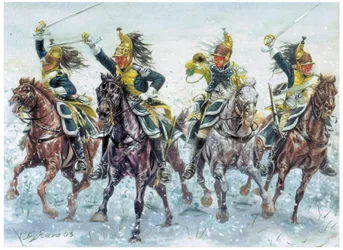 Guerras napoleónicas: carga de dragões ingleses Ilustração de Giuseppe Rava